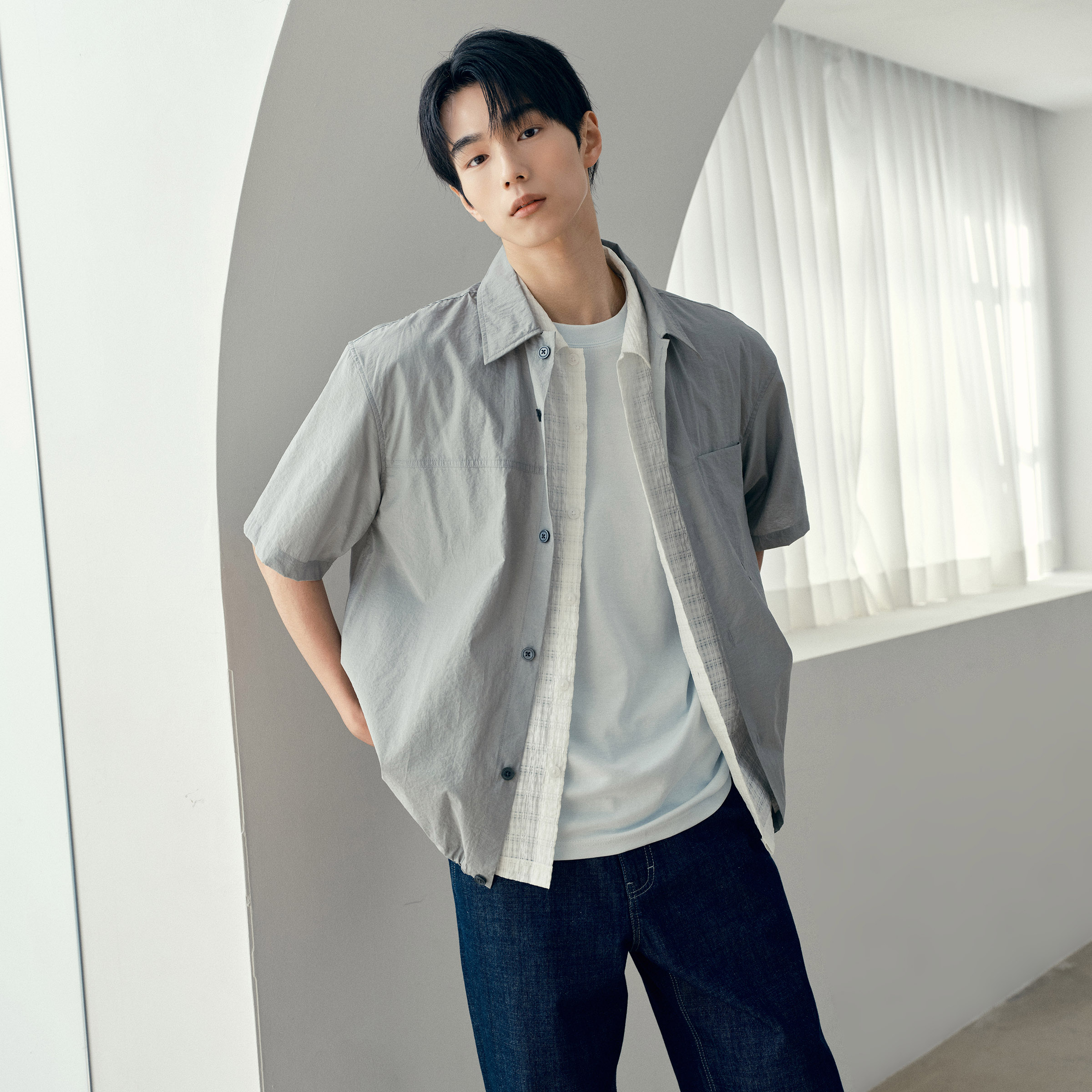 남녀공용 COUTURE 오버핏 반팔 셔츠 M1WS3172 민트 095
