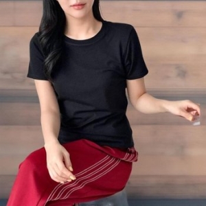 CCT96A2여성 라운드넥 반팔 티셔츠 스판 심플 디자인