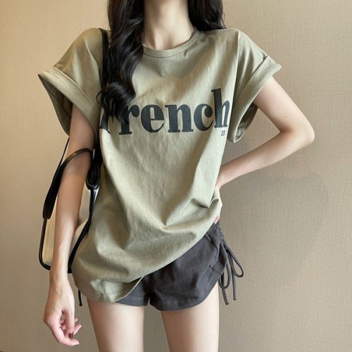  프렌치 말림 여성 반팔 티셔츠 BI-A200540 블랙 블랙 FREE