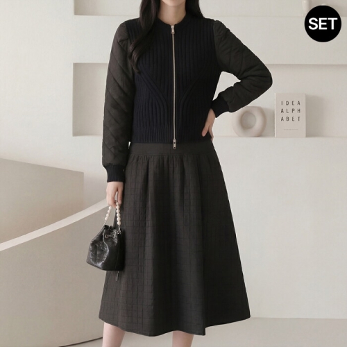 SET 모던 퀄팅 패딩 스커트 투피스_M2512SE090D