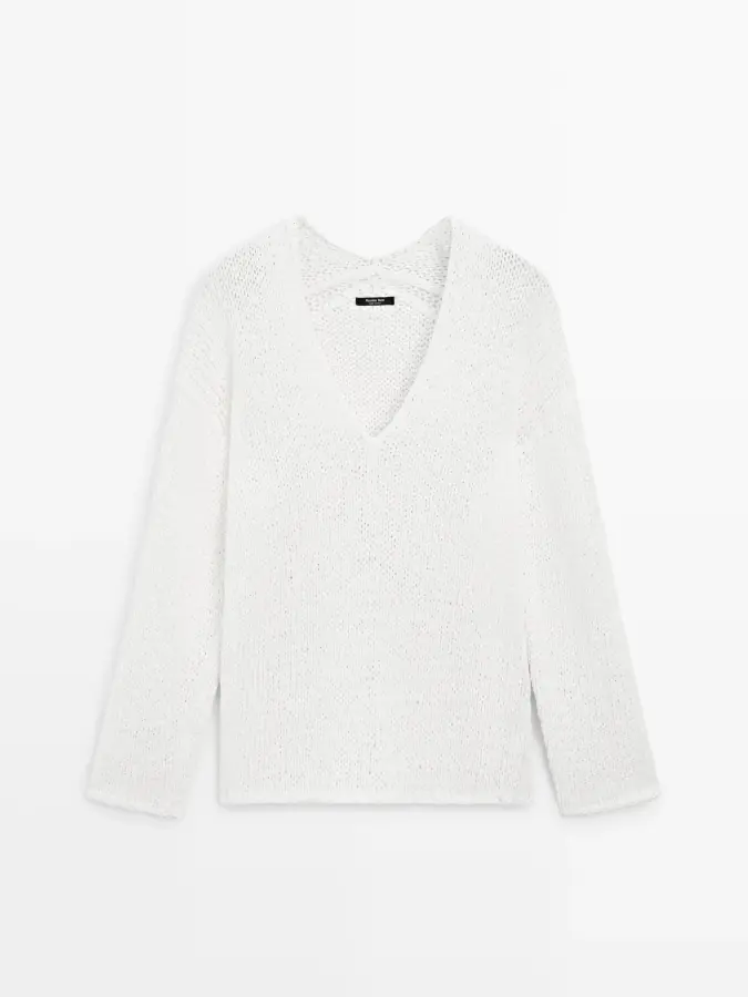 브이넥 니트 스웨터 루즈한 패턴 Optisch Weiss 5622820