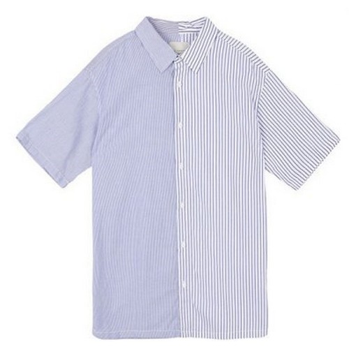 남성 5부 코튼 오버핏 믹스 스트라이프 셔츠 T192SH342P