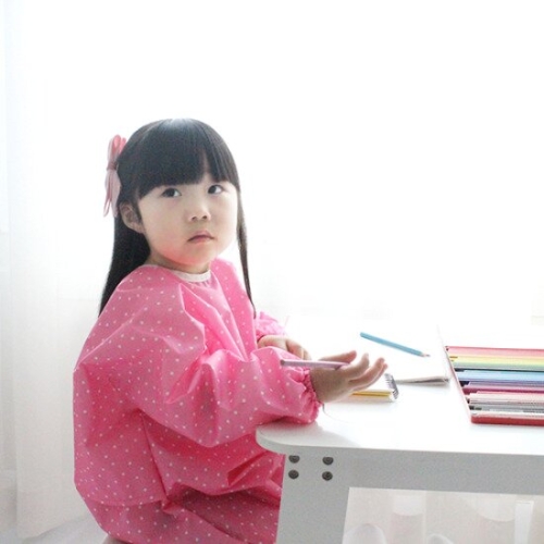 소아베 핑크 화이트도트 유아 전신미술가운