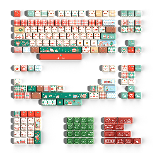 Soulcat 고함량 PBT 염료승화 + PC 키캡 쫑긋 고양이 크리스마스 169키