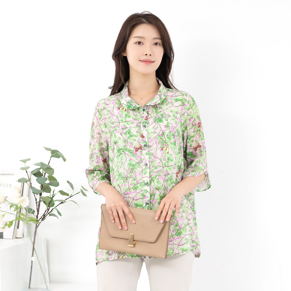 엄마옷 엄마옷 둥근카라 나비나염 반팔 블라우스 614HJK112 중년여성/50대/60대/70대/빅사이즈/할머