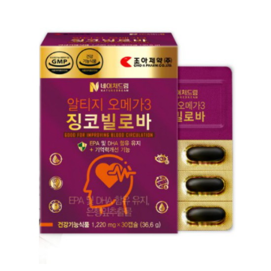 조아제약 네이처드림 알티지 오메가3 징코빌로바 30캡슐 (4개)_이미지