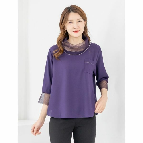 모슬린 블라우스 망사터틀 7부 MQG126718 마담 미시 중년여