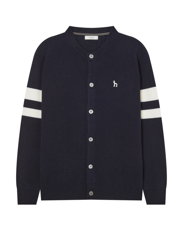 헤지스 FINE WOOL 이중직 울 라운드 배색 가디건 HZSW3D200N3_이미지