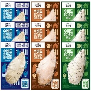 참프레 동물복지 수비드 닭가슴살 130g 오리지널3+블랙페퍼3+허브3