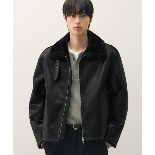 드로우핏 DRAW FIT 오버사이즈 스웨이드 라인 무스탕 자켓 ALL BLACK DFJK2402BKBK 142662_이미지