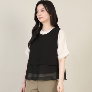 애비뉴투지 엄마옷 캉캉 쉬폰 시스루 봄 여름 라운드 숏 크랍 조끼 V04636_이미지