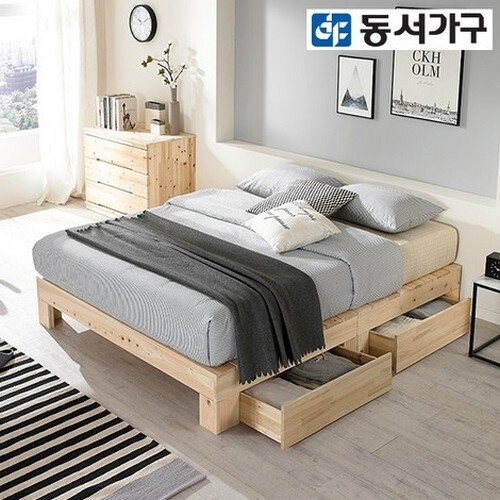 동서가구 힐링 히노끼 편백나무 평상형 서랍 침대 Q (양면본넬스프링)_이미지