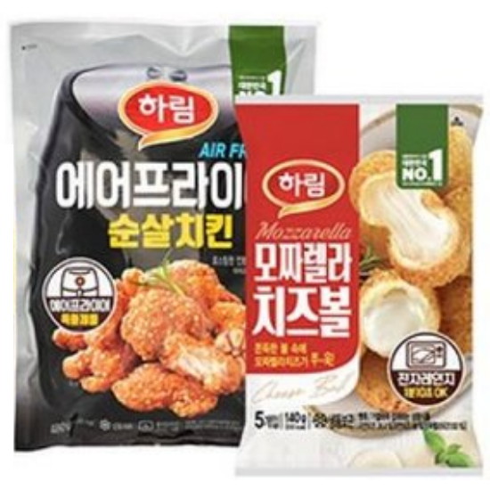 하림 에어프라이어 순살치킨 480g x 2개+모짜렐라치즈볼 140g (1개)