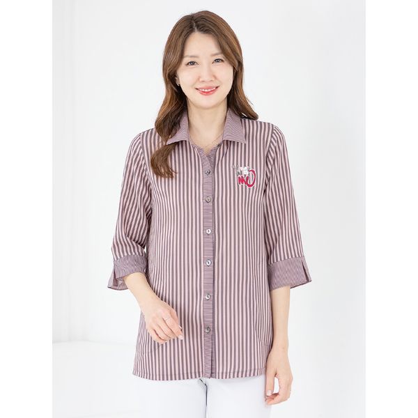 모슬린 엄마옷 블라우스 7부 스트라이프 오픈 MQG126754 마담 미시 중년여성 빅사이즈 할머니옷 50대 60대 70대