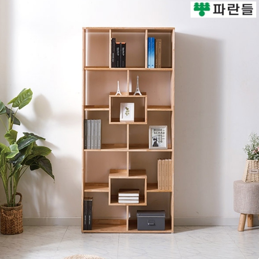  파란들 UV코팅 고무나무원목 스퀘어 5단 A형 책장 800