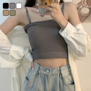 리빌모아 여자 슬림핏 크롭 골지 무지 끈 나시 티셔츠 DMSW-TS5-SDD176