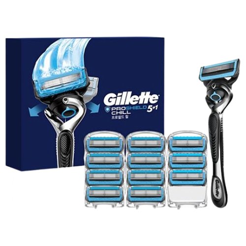 질레트 리뉴얼 플렉스볼 프로쉴드 매뉴얼 칠 + 면도날 (면도기1개+날12개)