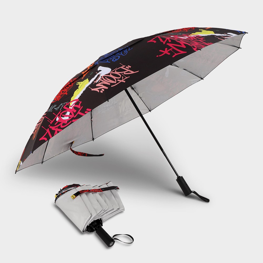 페르시안캣 그래피티 패턴 접이식 자동 암막 골프 우산 블랙 P5FUUM02_이미지