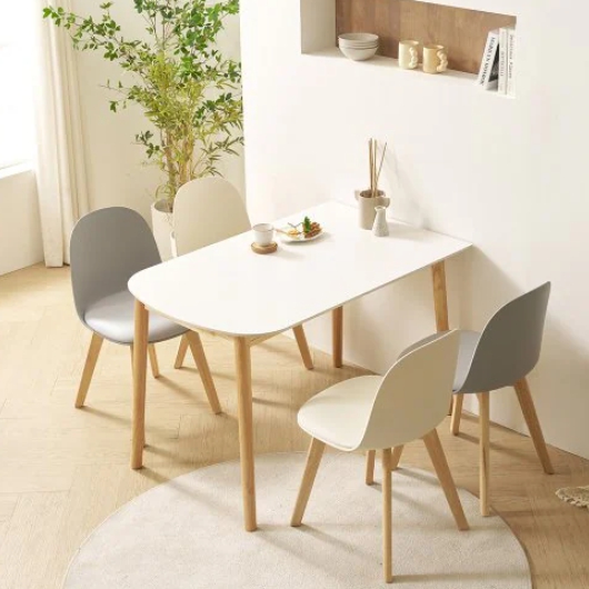 보니애가구  모울 고무나무 원목 반타원 포세린 세라믹 식탁 1200 (의자4개)