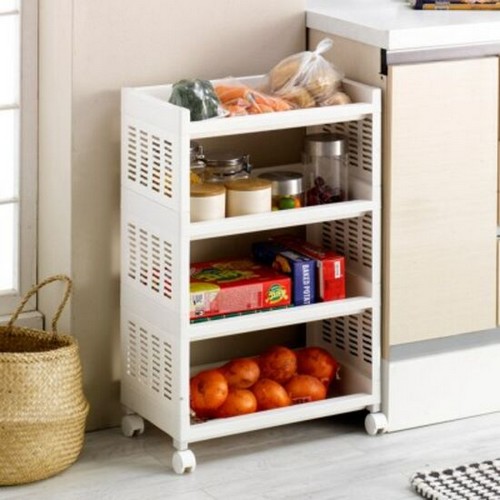 가우아이앤씨 위즈홈 이동식 트롤리 와이드 수납선반 4단