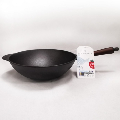 스켑슐트 트래디셔널 무쇠 웍 튀김냄비 32cm 나무손잡이 스캡슐트 주철 볶음팬_이미지