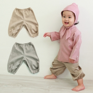 카키베이비 천연감염색 긴바지