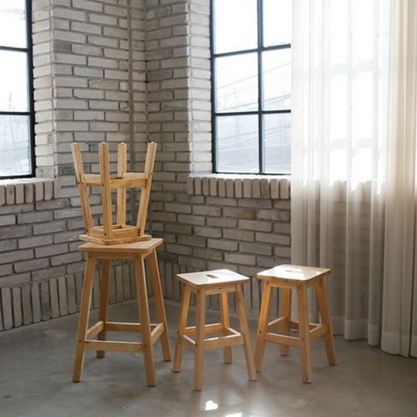 리빙숲 원목 사각 스툴 소_이미지