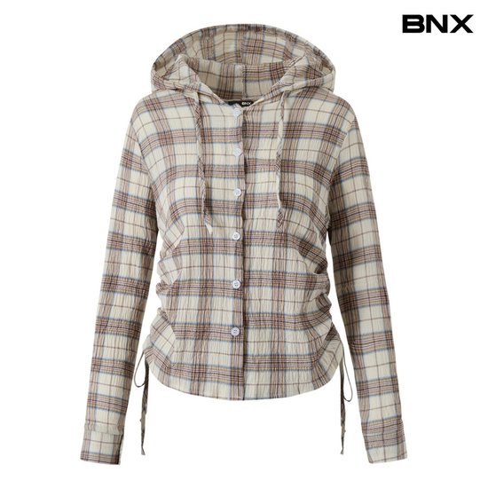 BNX 내추럴 체크 후드 사이드 셔링 셔츠 BY1BL006L0_이미지