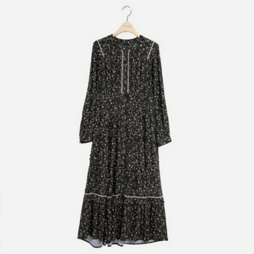 써스데이아일랜드 여성 배색 레이스 포인트 롱 원피스 T248MOP313W