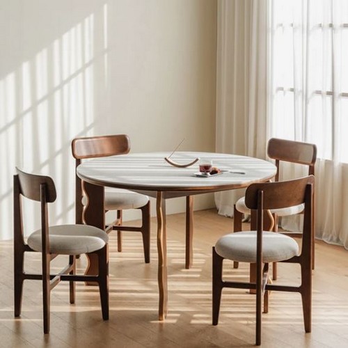 레트로하우스 웨이비 원목 원형 세라믹 테이블 1200