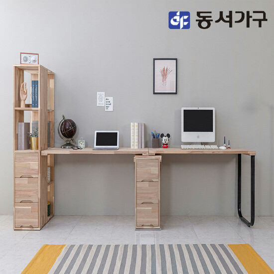 네오 아카시아 원목 2인 서랍책장 책상 2000
