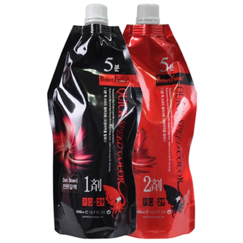 본코스메틱 퍼펙트퓨전 오징어먹물 5분 퀵스피드 컬라크림 염색약 1제 450ml + 2제 450ml 진한갈색 1세트_이미지