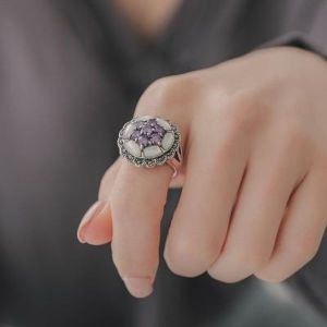 교보문고 02Br0279 탄생석 자수정 자개 실버반지