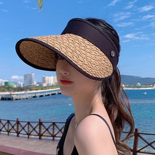 로모주 돌돌이 밀짚 선캡 여성 UV 자외선 차단 모자 단체 썬캡 KN04007