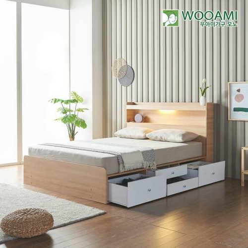 우아미가구 모노 라임 수납 LED침대 SS (40T유로탑독립)