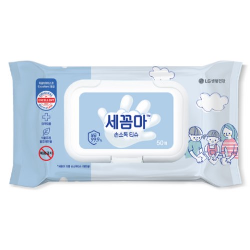 LG생활건강 세균아 꼼짝마 손소독 물티슈 캡형 50매 (3팩)_이미지