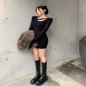 ONM 여성 블랙 슬림핏 데이트룩 페미닌 파티 클럽 원피스 29546602