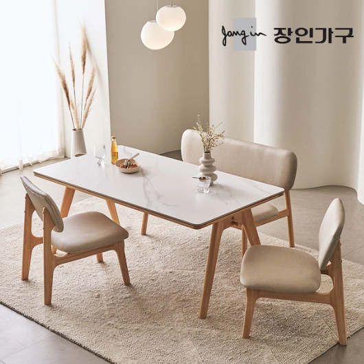 장인가구 칸토르 베이직 세라믹 낮은 패밀리 식탁 1400 (의자2개+벤치1개)