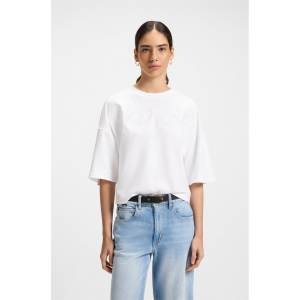 보스 29프로 할인SU25 여성 릴렉스핏 코튼 자수 디테일 티셔츠 화이트 50541328100_이미지