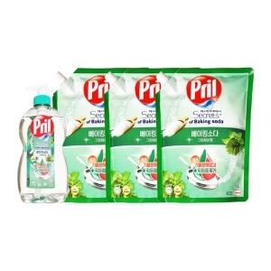 프릴 베이킹소다 주방세제 그린허브 700ml + 리필 1L (본품1개+리필3개)_이미지