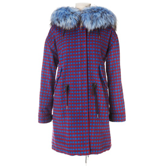 LF 질바이질스튜어트 청록 체크 레드 모혼방 하프 코트 JBH05D143RD