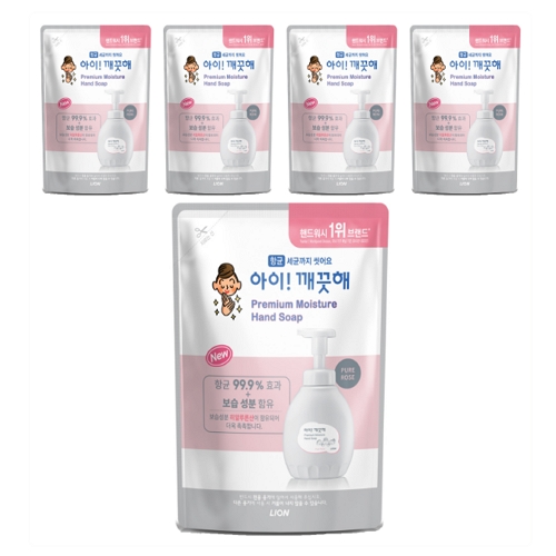 아이깨끗해 프리미엄 모이스처 폼 핸드솝 퓨어로즈 리필 400ml (5개)_이미지