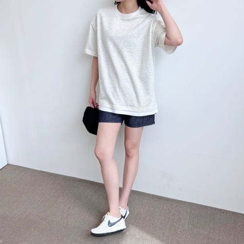 리빌모아 여자 레이어드 라운드넥 캐주얼 반팔 티셔츠 SDW-TSH-SSD230521