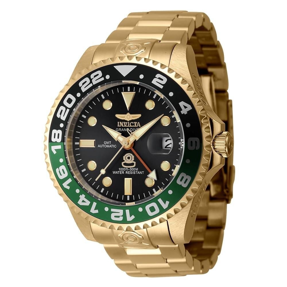 INVICTA Pro Diver 남성용 47mm 스테인리스 스틸 골드 블랙 다이얼 NH34 GMT 오토매틱 184308