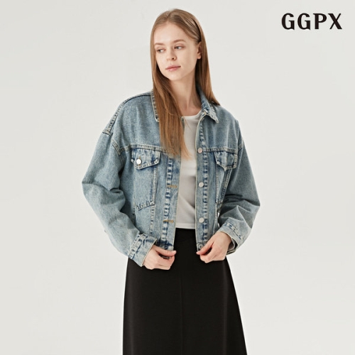 GGPX 카라넥 투포켓 데님 워싱 여성 긴팔 자켓 GOAJK004D이미지입니다. 누르면 해당 게시물로 새창이동합니다.