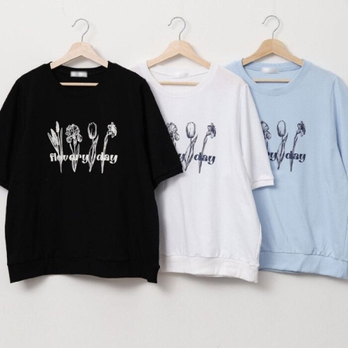 나야홍 빅사이즈프린팅티 U583L507 네송이꽃스케치티셔츠 SM