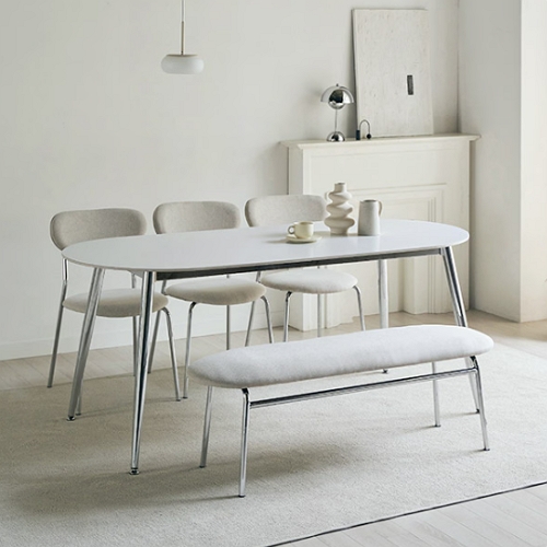 스칸디아  비에타 라운드 크롬 통세라믹 식탁 1800 (의자3개+벤치1개)