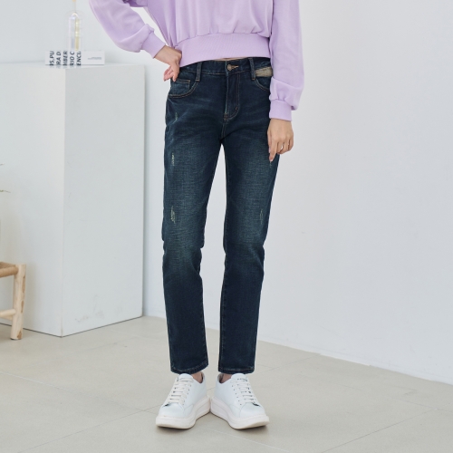  진마니아 위빙기모 블루 스티치 여성 배기청바지 WJM-903