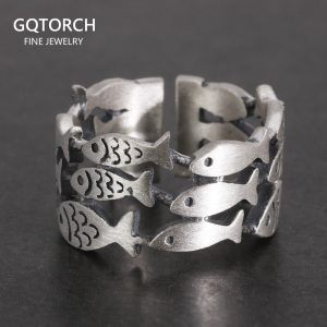 스털링 행운 성공 재물복 물고기 반지 애끼 GQTORCH925 실버 할로우 피시 빈티지 디자인 오프닝 타입 Aros_이미지