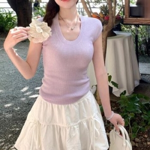 코지 라운드 캡소매 니트탑 WFJX8XY_이미지